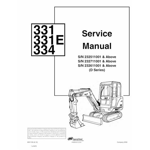 Bobcat 331, 331E, 334 compact excavator pdf service manual 