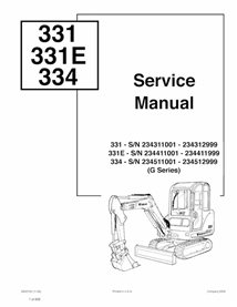 Bobcat 331, 331E, 334 compact excavator pdf service manual 