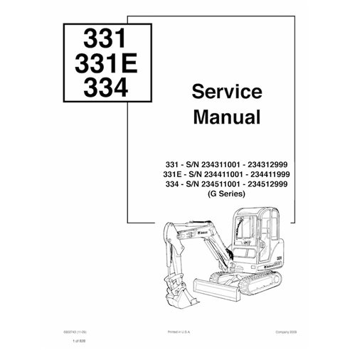 Bobcat 331, 331E, 334 excavadora compacta manual de servicio pdf