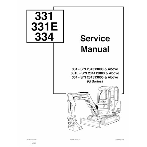 Bobcat 331, 331E, 334 compact excavator pdf service manual 