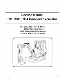 Bobcat 331, 331E, 334 compact excavator pdf service manual 