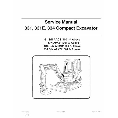 Bobcat 331, 331E, 334 compact excavator pdf service manual 