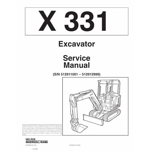 Bobcat X331 compact excavator pdf service manual