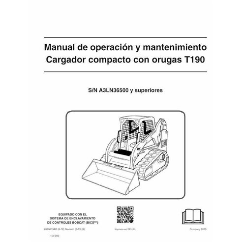 Manual de operação e manutenção em pdf da carregadeira de esteira compacta Bobcat T190 ES