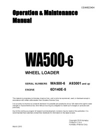 Manuel d'utilisation et d'entretien de la chargeuse sur pneus Komatsu WA500-6 - Komatsu manuels - KOMATSU-CEAM023404