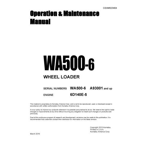 Manuel d'utilisation et d'entretien de la chargeuse sur pneus Komatsu WA500-6 - Komatsu manuels