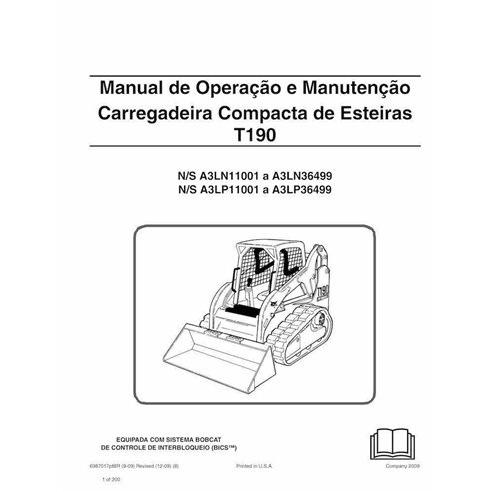 Manual de operação e manutenção em pdf da carregadeira de esteira compacta Bobcat T190 PT