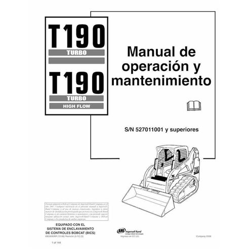 Manual de operação e manutenção em pdf da carregadeira de esteira compacta Bobcat T190 ES