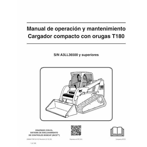 Bobcat T180 cargador compacto de orugas pdf manual de operación y mantenimiento ES