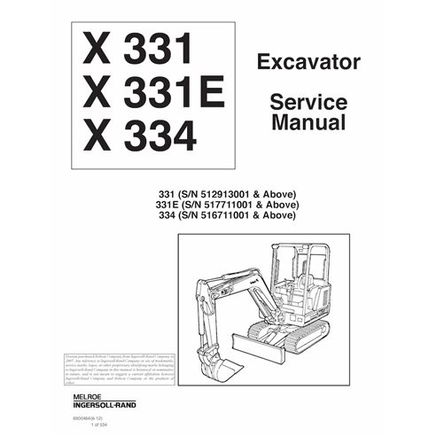 Bobcat X331, X331E, X334 compact excavator pdf service manual 