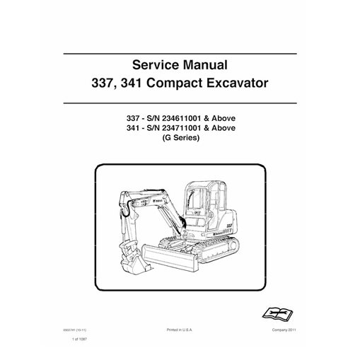 Bobcat 337, 341 escavadeira compacta manual de serviço em pdf