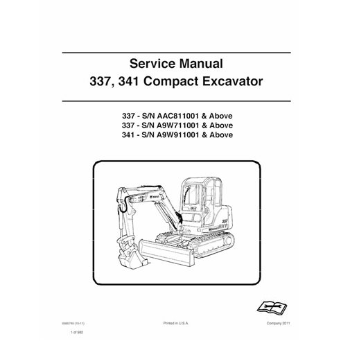 Bobcat 337, 341 escavadeira compacta manual de serviço em pdf