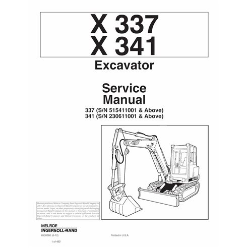 Manual de serviço em pdf da escavadeira compacta Bobcat X337, X341