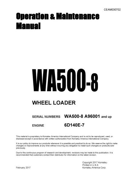 Manuel d'utilisation et d'entretien de la chargeuse sur pneus Komatsu WA500-8 - Komatsu manuels - KOMATSU-CEAM030702