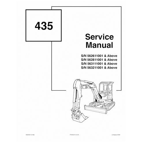 Manual de serviço em pdf da escavadeira compacta Bobcat 435