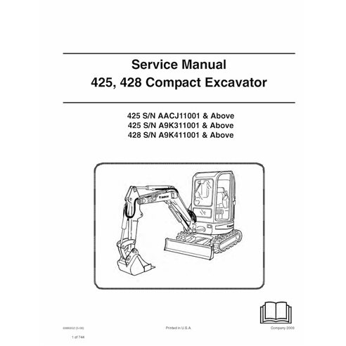 Bobcat 425, 428 compact excavator pdf manual de servicio