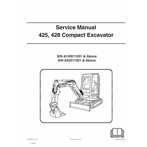 Bobcat 425, 428 escavadeira compacta manual de serviço em pdf