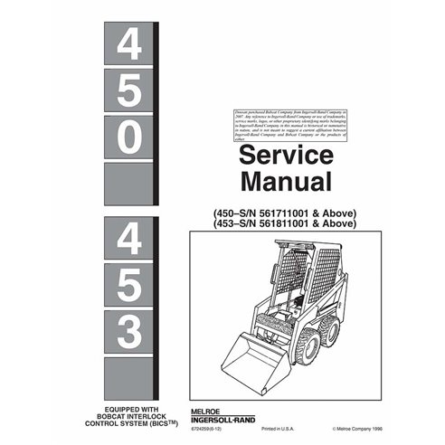 Bobcat 450, 453 loader service manual