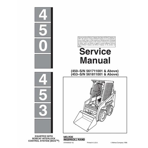 Manual de serviço do carregador Bobcat 450, 453