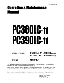 Manuel d'utilisation et d'entretien des pelles Komatsu PC360LC-11, PC390LC-11 - Komatsu manuels - KOMATSU-CEAM028804