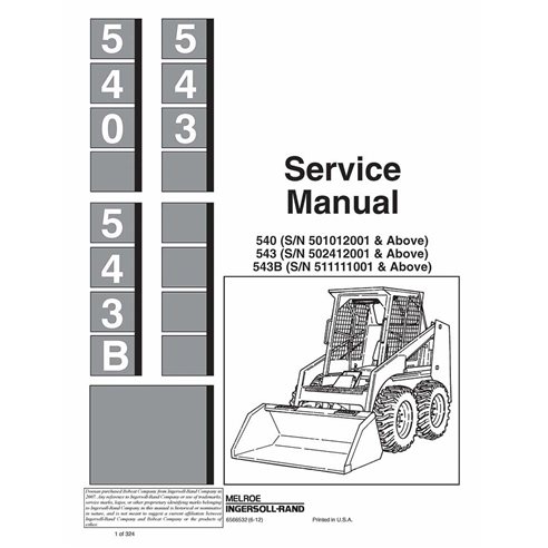 Bobcat 540, 543, 543B loader service manual