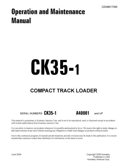 Manuel d'utilisation et d'entretien du chargeur Komatsu CK35-1 - Komatsu manuels - KOMATSU-CEAM017300