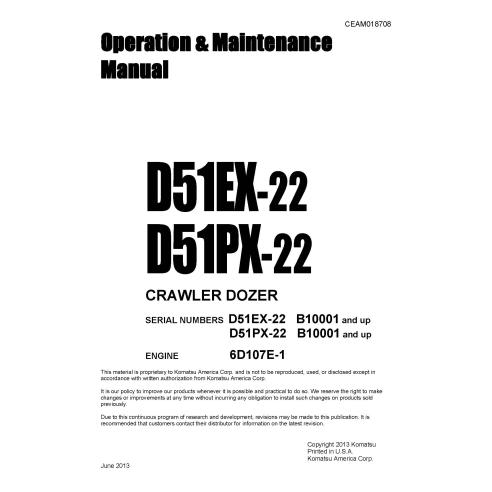 Manuel d'utilisation et d'entretien des bulldozers Komatsu D51EX-22, D51PX-22 - Komatsu manuels