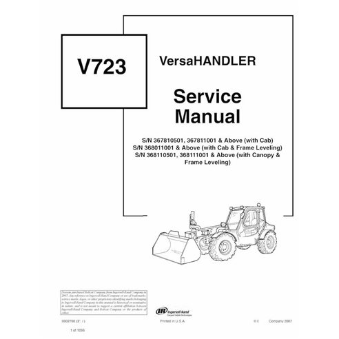 Bobcat V723 telescopic handler pdf service manual 