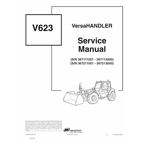 Manual de serviço em pdf do manipulador telescópico Bobcat V623