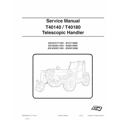 Bobcat T40140, T40180 telescopic handler pdf service manual 