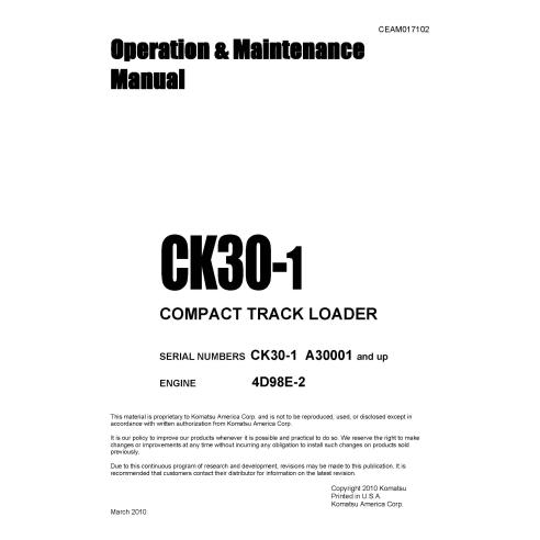 Manuel d'utilisation et d'entretien du chargeur Komatsu CK30-1 - Komatsu manuels - KOMATSU-CEAM017102