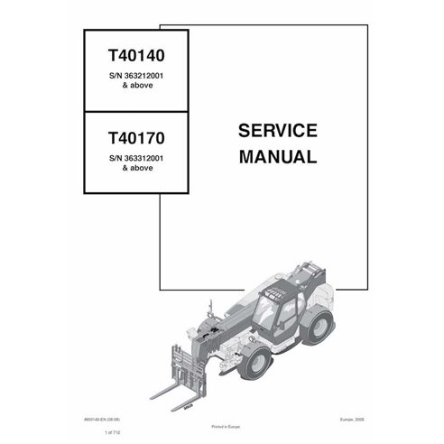 Bobcat T40140, T40170 manipulador telescópico manual de serviço em pdf