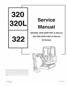 Bobcat 320, 320L, 322, escavadeira compacta, manual de serviço em pdf