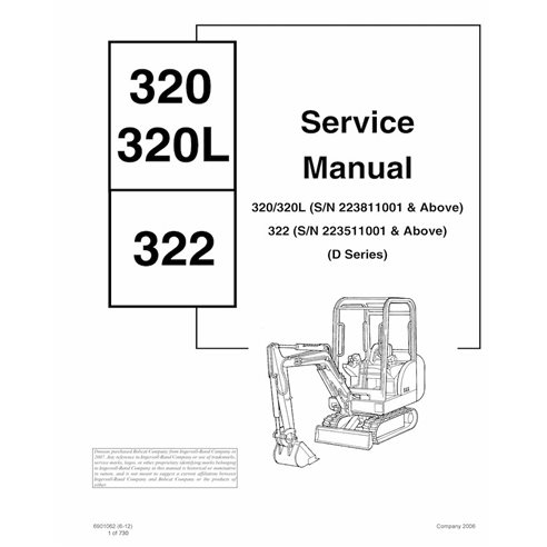 Bobcat 320, 320L, 322, escavadeira compacta, manual de serviço em pdf