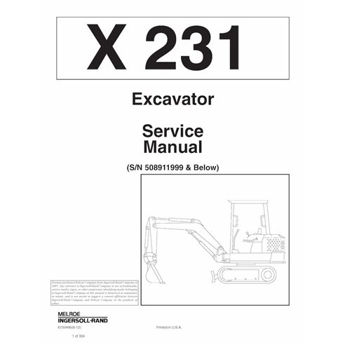 Manual de serviço em pdf da escavadeira compacta Bobcat X231