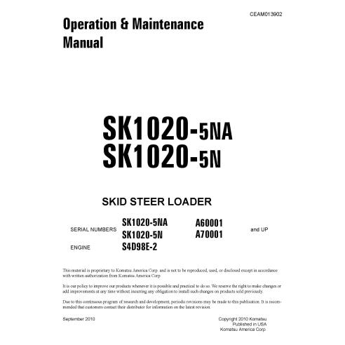 Manuel d'utilisation et d'entretien des chargeuses compactes Komatsu SK1020-5NA, SK1020-5N - Komatsu manuels - KOMATSU-CEAM01...