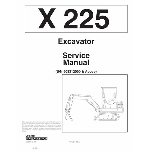 Manual de serviço em pdf da escavadeira compacta Bobcat X225