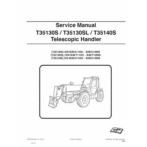 Bobcat T35130S, T35130SL, T35140S manipulador telescópico manual de serviço em pdf