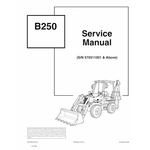 Manual de serviço em pdf da retroescavadeira Bobcat B250