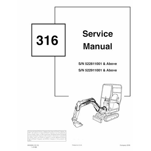 Manuel d'entretien pdf de la pelle compacte Bobcat 316