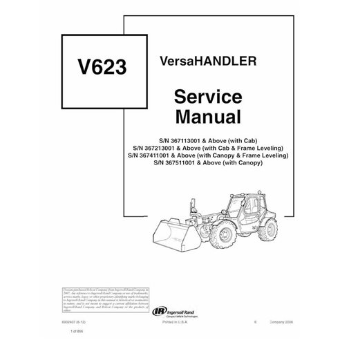 Bobcat V623 telescopic handler pdf service manual 