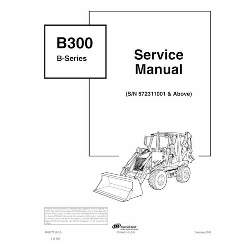 Bobcat B300 backhoe loader pdf service manual 