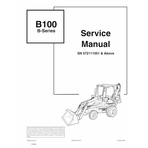 Manual de serviço em pdf da retroescavadeira Bobcat B100