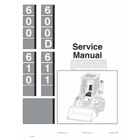 Manuel d'entretien pdf de la chargeuse compacte Bobcat 600, 600D, 610, 611