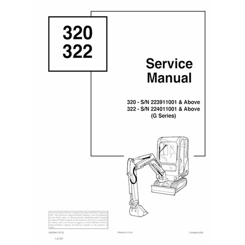 Bobcat 320, 322 compact excavator pdf service manual 