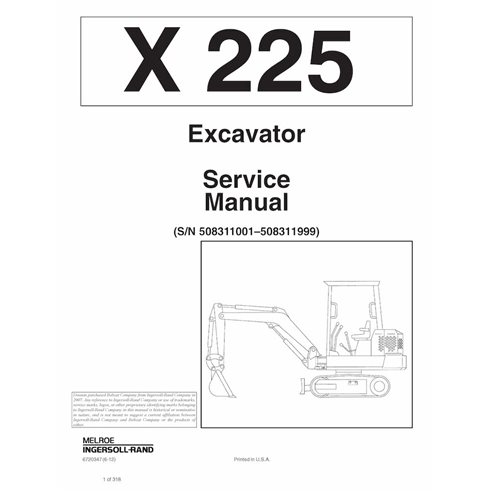 Manual de serviço em pdf da escavadeira compacta Bobcat X225