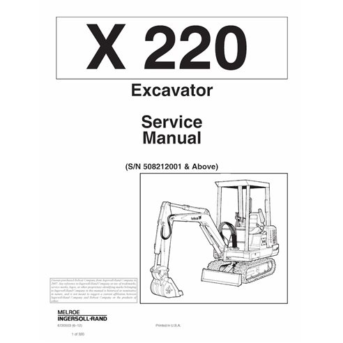 Manual de serviço em pdf da escavadeira compacta Bobcat X220