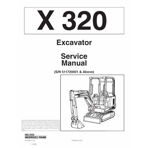 Manual de serviço em pdf da escavadeira compacta Bobcat X320