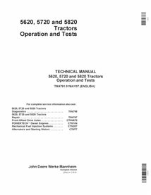 TM4791 John Deere 5620, 5720, 5820 tractor pdf operation and test technical manual