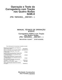 Manual técnico de operação e teste da carregadeira de rodas John Deere 524K-II em PDF PT - John Deere manuais - JD-TM14197X54-PT